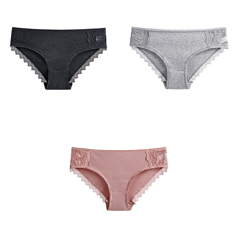 3 Pcs Cotton Women&#39;s Panties Lace Underwear High Quality Soft Breathable Female Briefs Underwear For Woman Lingerie New BANNIROU